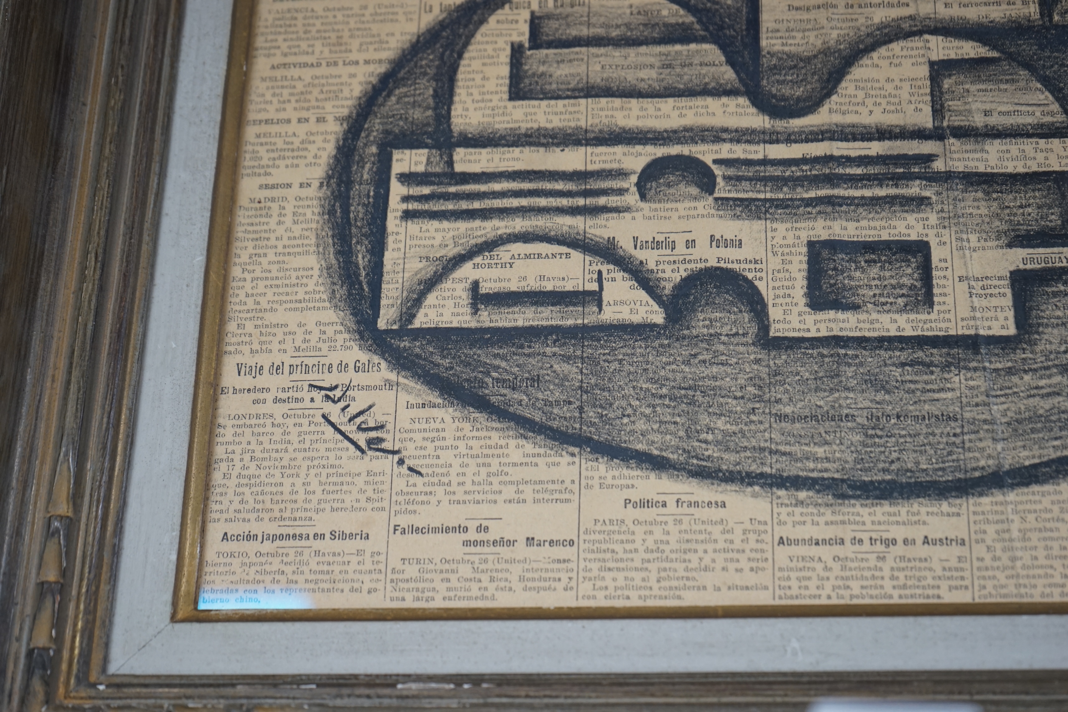 Two abstract compositions comprising Gustavo Silva, charcoal and Jill Ray, oil and mixed media, ‘Bruce's Field’, each signed, largest 38 x 33cm. Condition - fair to good
